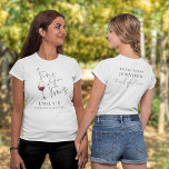 Vino Before Vows Maid of Honour Bachelorette Party T-Shirt<br><div class="desc">Vino Before Vows Maid of Honour Name on Back Hen Party. Vino before Vows on the front and Maid of Honour on the back are in a set elegant script - other roles are also available in this collection. The rest of the text you can easily personalise.</div>