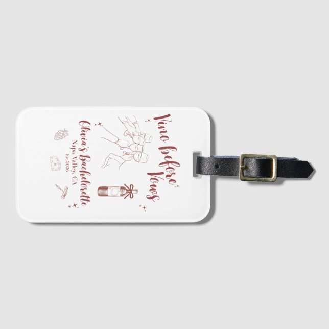 Vino Before Vows Personalized Luggage Tag (Front Horizontal)