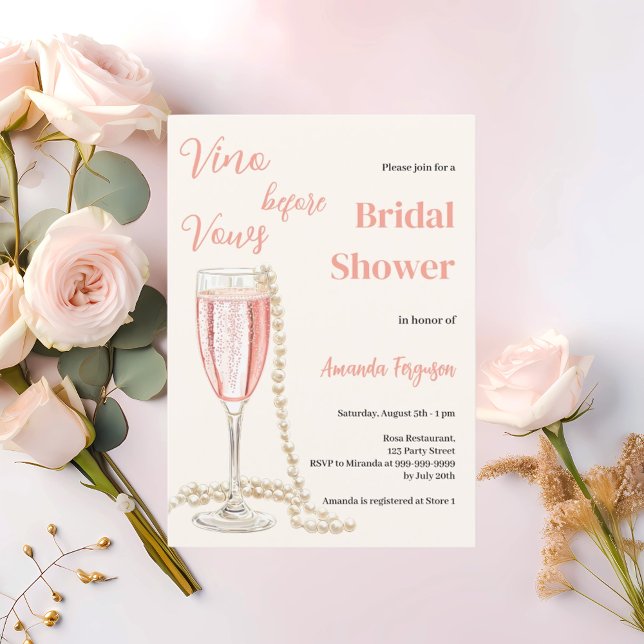 Vino before Vows pink cream Bridal Shower Invitation (Creator Uploaded)