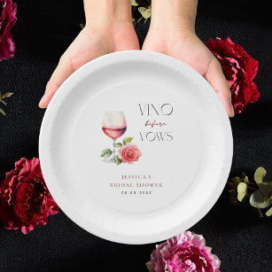 Vino Before Vows Pink Wine Theme Bridal Shower Paper Plate