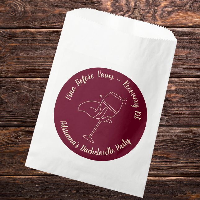 Vino Before Vows Recovery Kit Bachelorette Favour Bag (vino before vows recovery kit bachelorette recovery kit burgundy and golden wine glass elegant)