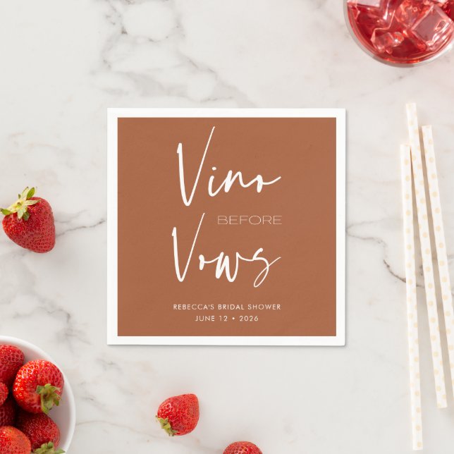 Vino before Vows Terracotta Bachelorette Bridal Napkin (Insitu)