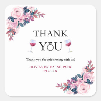 Vino Before Vows Thank You Bridal Shower  Square Sticker