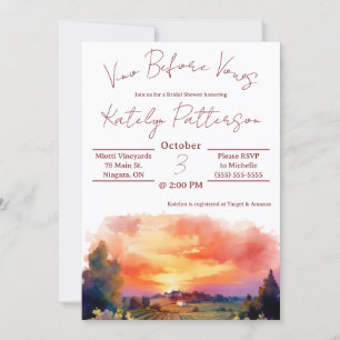 Vino Before Vows, Vineyard Bridal Shower Invitation