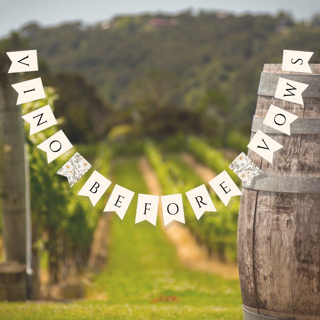 Vino before Vows White Floral Bridal Shower Bunting Flags (Creator Uploaded)