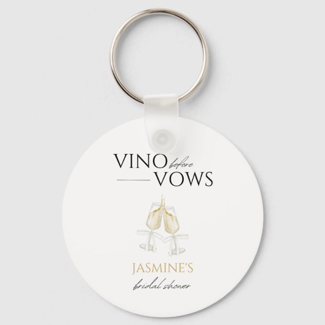 Vino before Vows White Floral Bridal Shower Favour Keychain (Front)