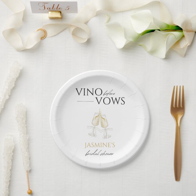 Vino before Vows White Floral Bridal Shower Paper Plate (Wedding)