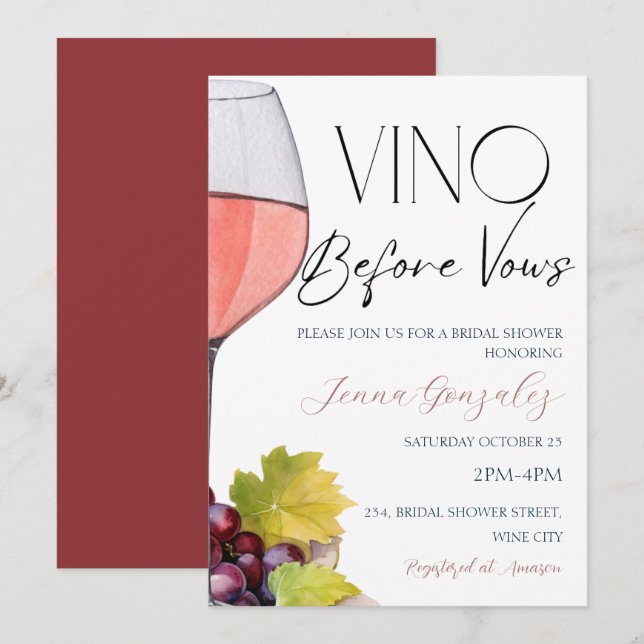 Vino Before Vows Wine Bridal Shower Couple Invitation (Front/Back)