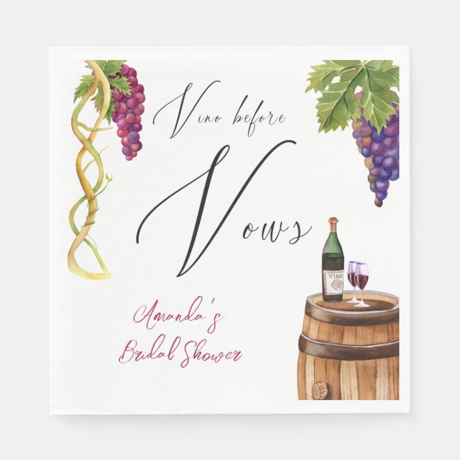 Vino Before Vows Winery Bridal Shower Decor Napkin (Front)