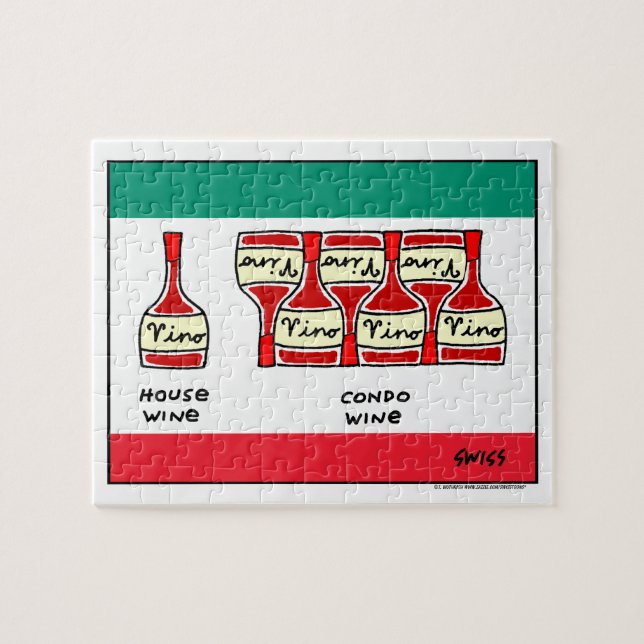 Vino Cartoon for Oenophiles Funny Wine Bottles Jigsaw Puzzle (Horizontal)