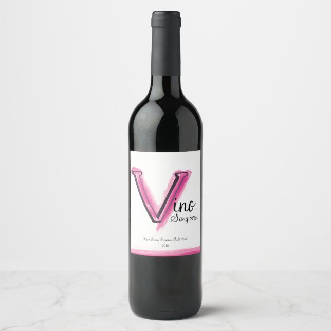 Vino Italian rose pink wine V letter art label (Front)