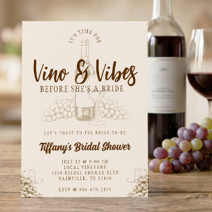 Vino & Vibes Brown Bridal Shower Invitation