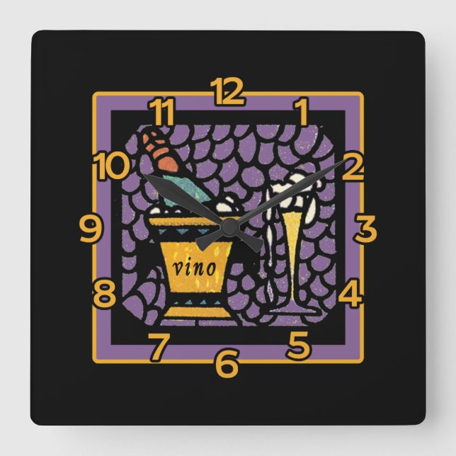 VINO Wall Clock in Stained Glass Look Art (Front)
