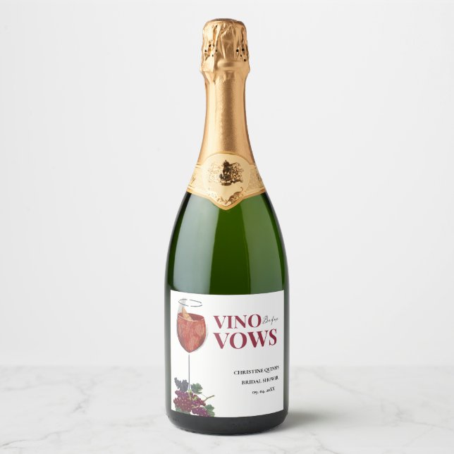 Vinobefore vows WIne Tasting bridal shower Sparkling Wine Label (Front)