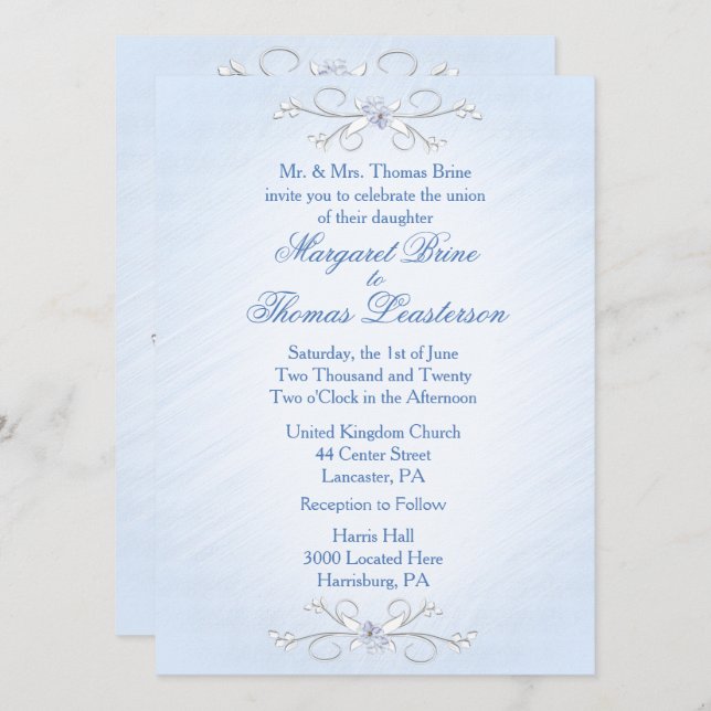 Vins Bleus Invitations de mariage (Devant / Derrière)