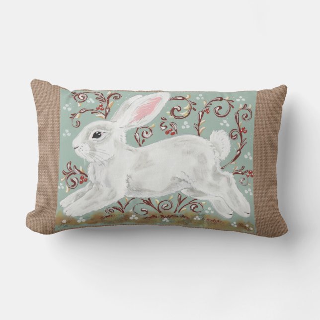Vins de lapin blanc Berries vert, Coussin Burlap (Recto)
