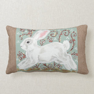Vins de lapin blanc Berries vert, Coussin Burlap