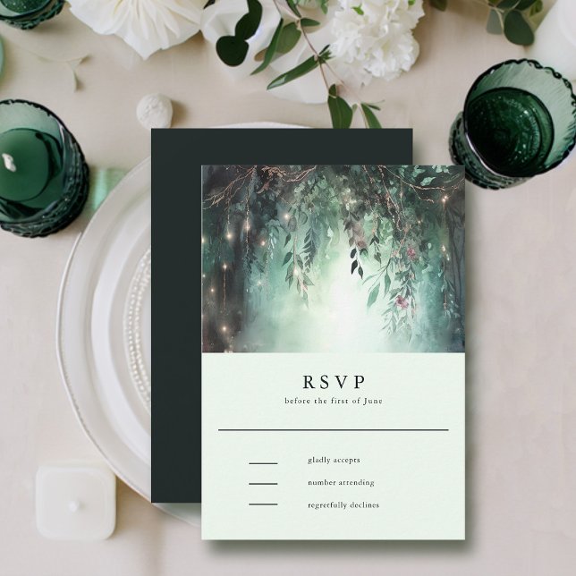 Vins d'or de la forêt enchantée Mariage Mauve RSVP (enchanted forest rsvp card modern elegant romantic watercolor gold vines emerald mauve)