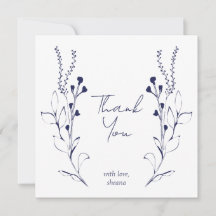 Vins et fleurs bleus Carte de remerciements de Fêt