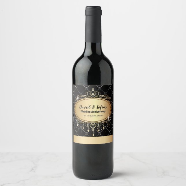 VINS ÉTIQUETTE - or, noir, élégant, mariage (Devant)