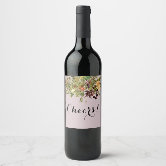 Vins floraux de bois Étiquette avec Blush (Devant)