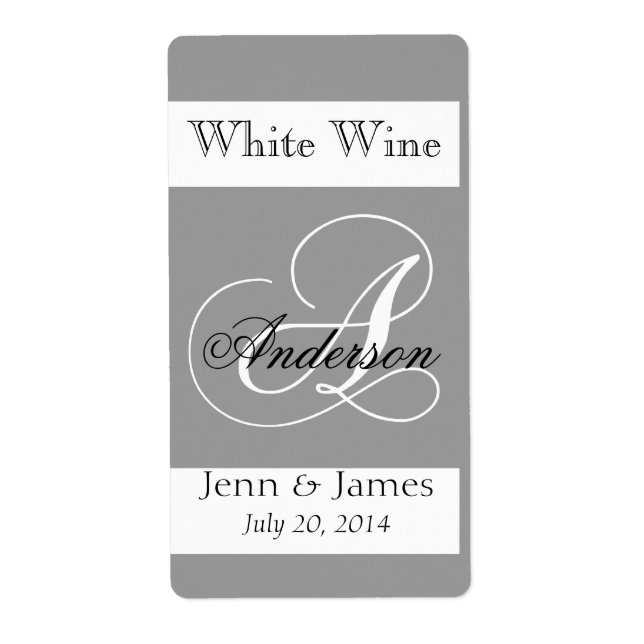 Vins mariage Étiquettes Argent Gris Monogramme A (Devant)