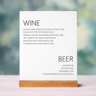 Vins minimalistes modernes Boissons Menu Mariage