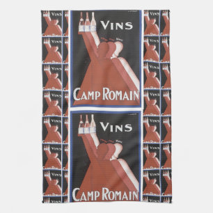 "Vins" vintage wine poster ad "Camp Romain" Kitchen Towel