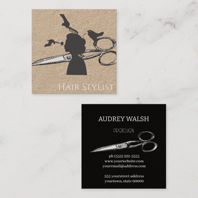 Vintag simple  black  square business card (Front/Back)