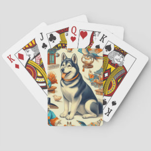 Vintagae Korean Jindo Dog Illustration Playing Cards