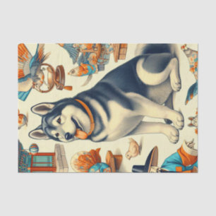 Vintagae Korean Jindo Dog Illustration Tissue Paper
