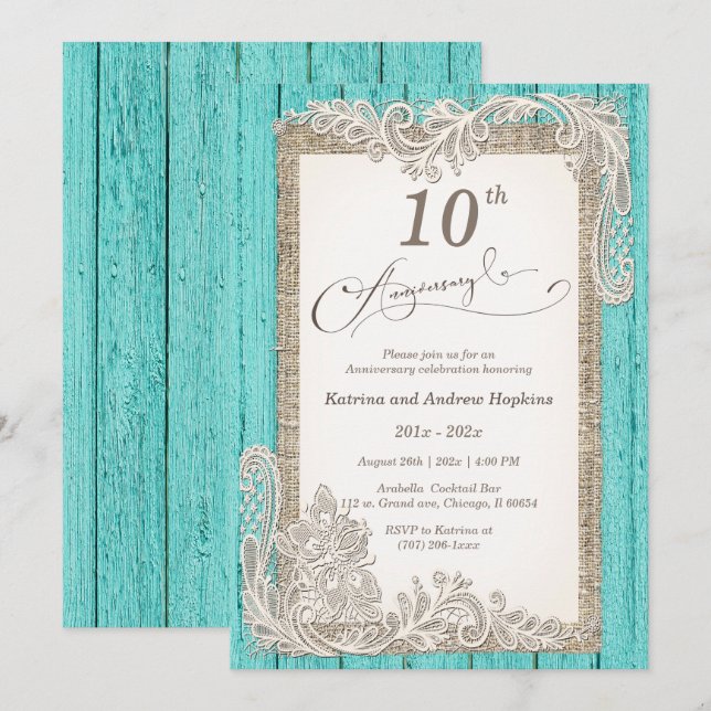 Vintage 10 year Anniversary Invitation (Front/Back)