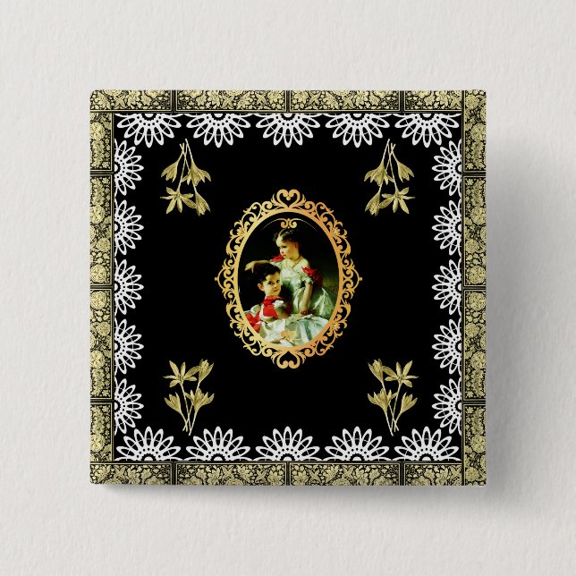 Vintage 115 2 inch square button (Front)