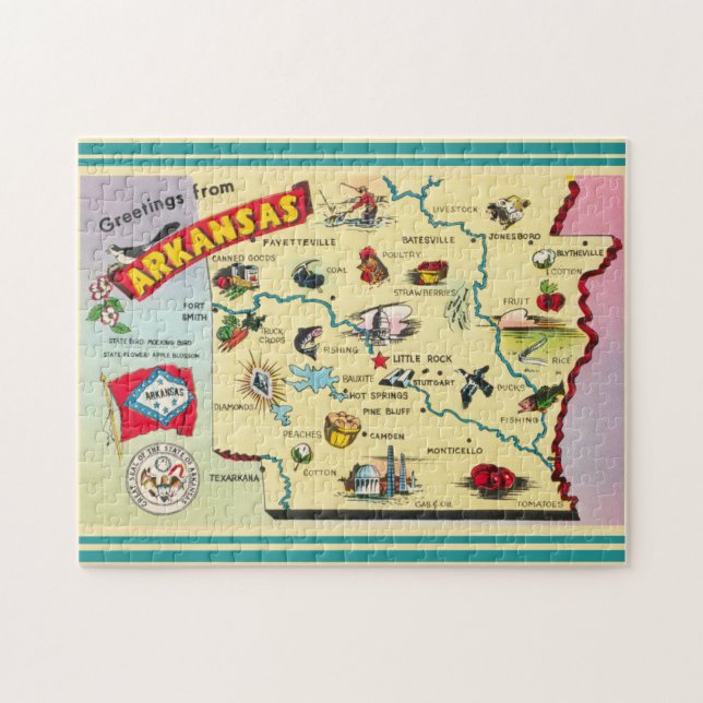 Vintage 11x14 Arkansas State Map Jigsaw Puzzle (Horizontal)