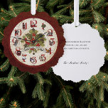 Vintage 12 Days of Christmas Clock Face Ornament Card<br><div class="desc">Fun and festive vintage style Christmas design featuring distressed clock face with numerals embellished with characters from the Twelve Days of Christmas song with centre holly and clock hands on red damask.</div>