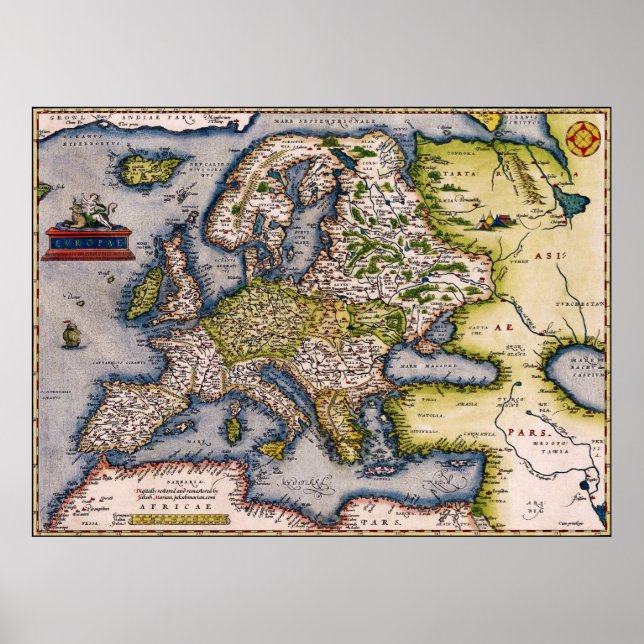 Vintage 1572 Map of Europe Poster (Front)