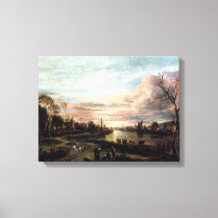 Vintage 1650s Landscape at Sunset Canvas Print