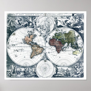 Vintage 1658 Nicolao Visscher World Map Poster