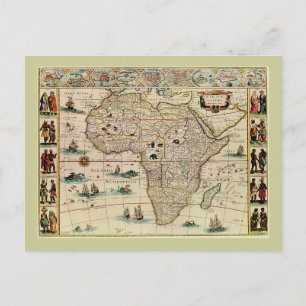 Vintage 1660's Africa Map by Willem Janszoon Blaeu Postcard