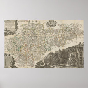 Vintage 1757 Map of Germany, Historical German Poster