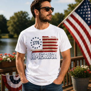 Vintage 1776 America Distressed Flag T-Shirt