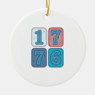 Vintage 1776 Patriotic Patchwork Ceramic Ornament