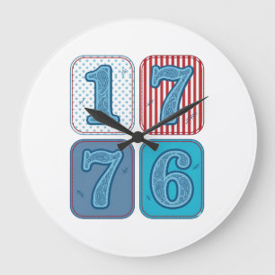 Vintage 1776 Patriotic Patchwork Large Clock