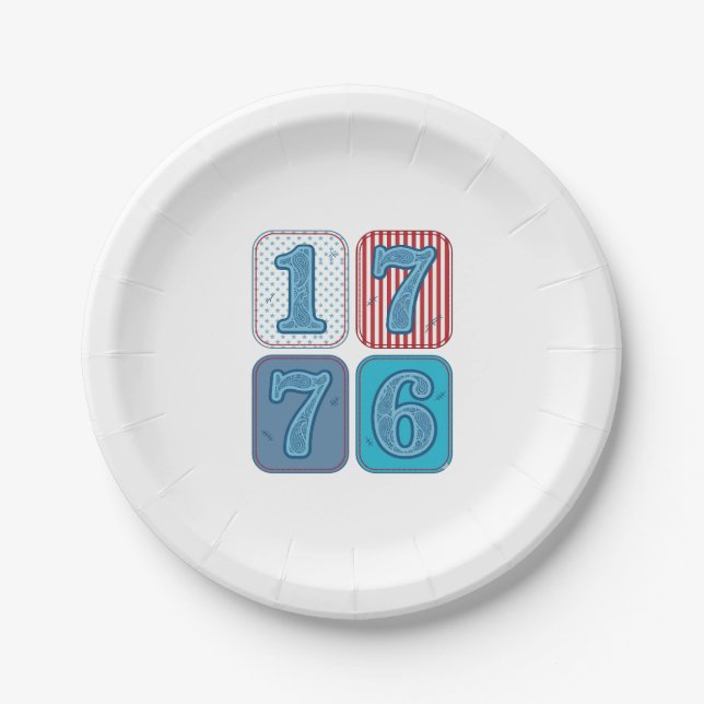 Vintage 1776 Patriotic Patchwork Paper Plate (Front)