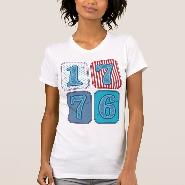 Vintage 1776 Patriotic Patchwork T-Shirt (Front)