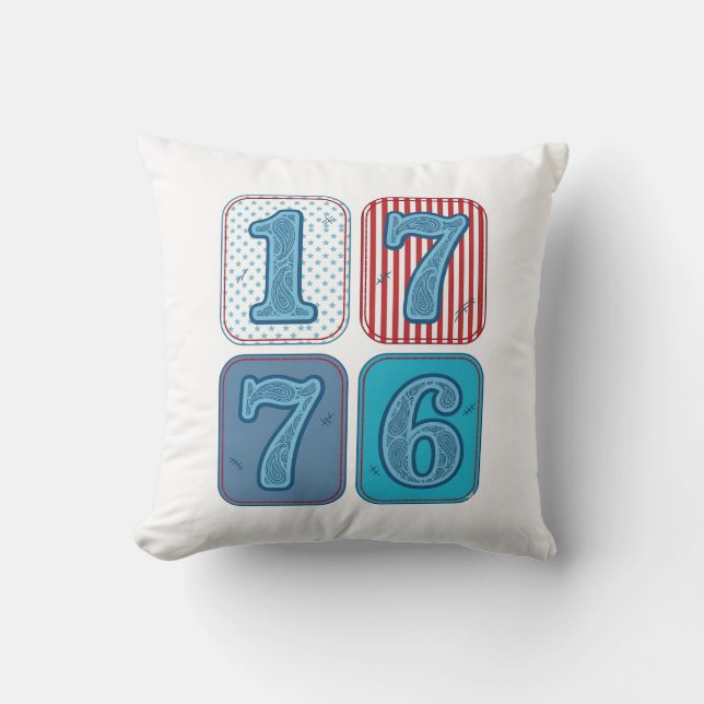 Vintage 1776 Patriotic Patchwork Throw Pillow (Front)