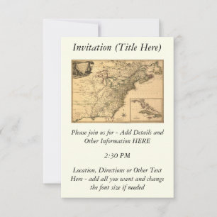 Vintage 1777 American Colonies Map by Phelippeaux Invitation