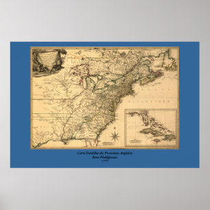 Vintage 1777 American Colonies Map by Phelippeaux Poster
