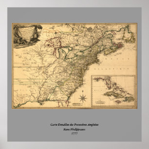 Vintage 1777 American Colonies Map by Phelippeaux Poster