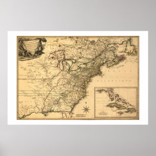 Vintage 1777 American Colonies Map by Phelippeaux Poster